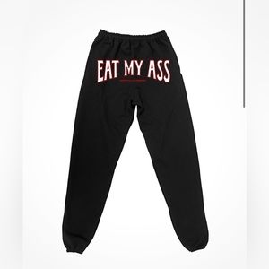 BRAND NEW ASSHOLES LIVE FOREVER LINDA FINEGOLD BLACK SWEATPANTS